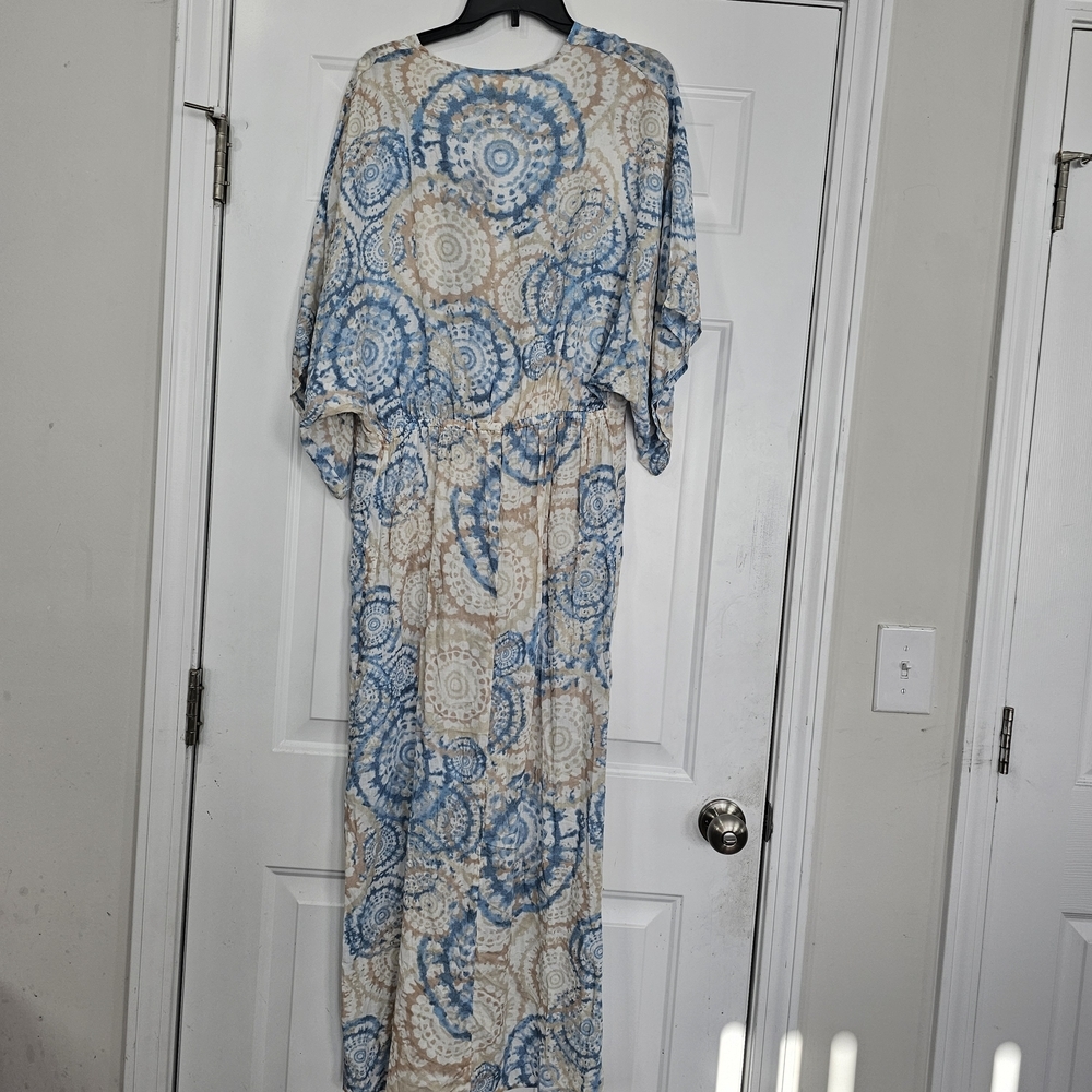 Surf Gypsy Blue and Cream Maxi Coverup Size Small Coastal Boho - Picture 2 of 11